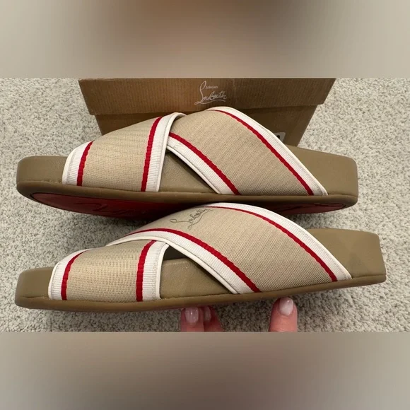 Christian Louboutin HOT CROSS BIZZ DONNA SLIDE SANDALS Ribbon/Napa 38.5 Zibeline - Picture 9 of 13